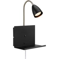Markslöjd Vägglampa Cuarto svart 30 cm järnplugg USB-port hylla