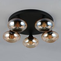 Reality Leuchten Divina ceiling light, amber-coloured, Ø 49 cm, 5-bulb, glass