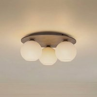 TK Lighting Virlo ceiling light, 3-bulb, opal glass, wood, Ø 42 cm