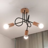 HELAM Oxford ceiling light, black, wood, metal, 3-bulb, Ø 44 cm