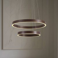 Lucande LED pendant light Yonam, Ø 60 cm, 2-bulb, brown, CCT