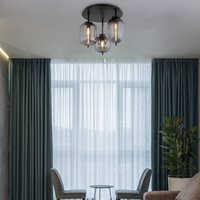 Globo Plafonnier Blacky, noir/gris fumée, Ø 46 cm, verre, 3 lampes