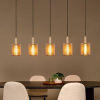 Lucide Lambres hanging light, taupe, length 164 cm, glass/metal, 5-bulb.