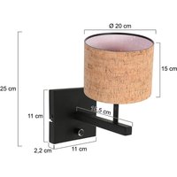 Steinhauer Stang wall lamp, black/brown, height 25 cm, cork