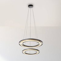 Rilas LED-hængelampe, sort/træ, Ø 57 cm, dæmpbar