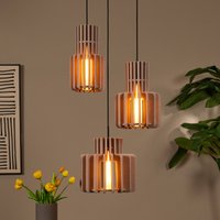 Lucide Hänglampa Rollo, taupe, Ø 50 cm, tyg/metall/glas, 3 lampor