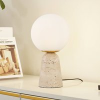 Lindby lampe à poser Kirstan, beige, blanc, verre, pierre, 33 cm
