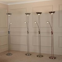 Searchlight LED floor lamp Mother & Child, silver, reading lamp, dimmable