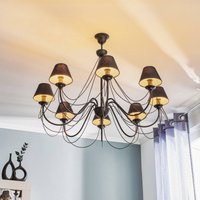 Euluna Black chandelier Bona with fabric lampshades