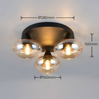 Reality Leuchten Taklampa Divina, bärnstensfärgad, Ø 39 cm, 3 lampor, glas