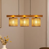 Duolla Forest hanging light, light wood/black, brown jute, 3-bulb