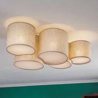 TK Lighting Plafonnier Mona Nature, à 5 lampes, lin naturel