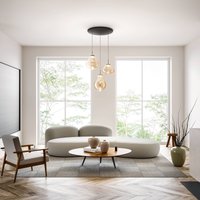 Fabas Luce LED-pendellampa Deva, 3 lampor, Ø 50 cm, bärnstensfärgad, CCT, dimbar