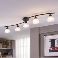 Lindby taklampa Della, svart-guld, 110 cm, 5 lampor, E14