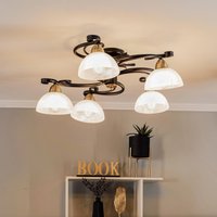 Luminex Plafonnier Flora, 5 abat-jour en verre, noir/laiton