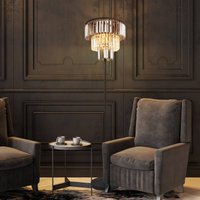 Globo Naxis floor lamp, black/smoke grey, height 160 cm, crystal
