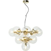 Domiluce Hänglampa Zumba, glas/metall, guld/klar, 13-lampa