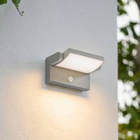 Lindby LED outdoor wall lamp Sherin, grey, swivelling, sensor