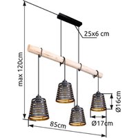 Globo Suspension Ablona, longueur 85 cm, noir/doré, métal