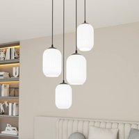 EMIBIG LIGHTING Verdi pendellampa, Ø 30 cm, svart/opal, stål/glas, 4 lampor.