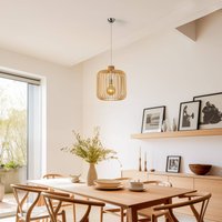 Argon Hänglampa Paz krom, trälameller-cylinder Ø 45cm