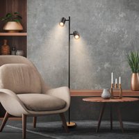 Briloner Duta floor lamp, black/light wood, height 160 cm, metal/wood