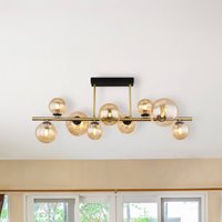 Globo Taklampa Riha, längd 87 cm, bärnstensfärgad/mässingsfärgad, 9 lampor.