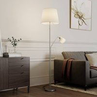 Lindby golvlampa Nantwin, 175 cm, vit, nickel, textil