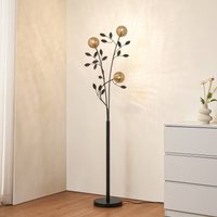 Lucande Evory floor lamp, 160 cm, 3-bulb, black/gold, G9