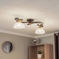 Luminex Flora ceiling lamp, 2 glass shades, black/brass