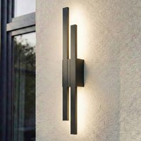 Lindby LED-utomhusvägglampa Sakari, svart, aluminium, höjd 59 cm