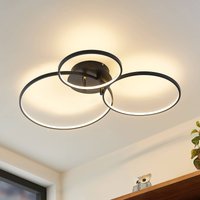 Lindby LED ceiling lamp Rayk, black, metal, 77 cm, dimmable
