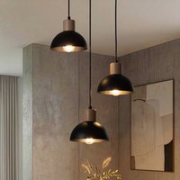 EMIBIG LIGHTING Seco pendellampa, Ø 30 cm, svart, metall/trä, 3 lampor.