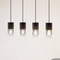 Lindby hänglampa Svante, 4 lampor, svart, glas, 85 cm