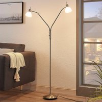 Lindby floor lamp Gwendolin, 160 cm, nickel-coloured, 2-bulb.