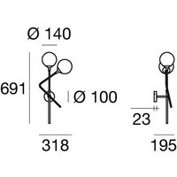 Stilnovo vägglampa Galassia, guldfärgad, 2 lampor, uppe/höger