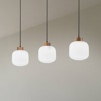 Lamkur Harmony hanging light, length 110 cm, opal glass, oak, 3-bulb.