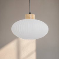 Lamkur Hänglampa Harmony, Ø 25 cm, vit/ek, glas/trä