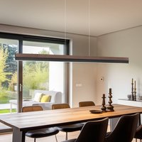 Quitani LED-hängande lampa Keijo, svart/nöt, längd 143 cm