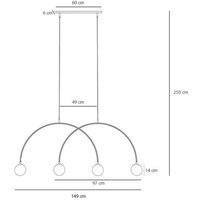 ALDEX Suspension Una 4, métal, verre, à 4 lampes, rouge corail