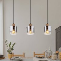 Globo Hänglampa Underwood, längd 100 cm, brun/rökgrå, MDF