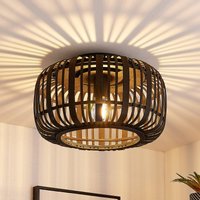 Lindby Canyana ceiling light, black, rattan, Ø 40 cm