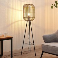 Lindby Canyana floor lamp, 139 cm, natural, rattan, tripod