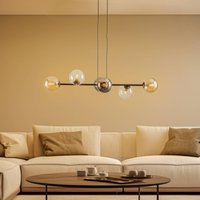 EMIBIG LIGHTING Glassy pendant light, 6-bulb, graphite/amber/clear, glass, 110 cm