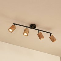 Lindby Stralino ceiling spotlight, 4-bulb design, length 60 cm, wood