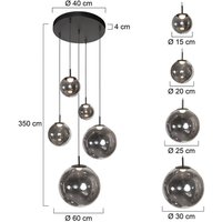 Steinhauer LED pendant light Bollique, 5-bulb. Round, black, glass
