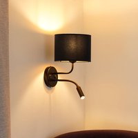 Duolla Roller wall light, dark blue velvet, black, with reading light