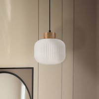 Lamkur Harmony pendant light, Ø 20 cm, opal glass, oak, E27
