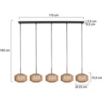 Anne Light Ropex 4530 pendant light, 5-bulb, long, black, brown cable