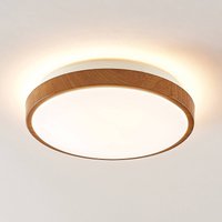 Lindby LED-taklampa Mendosa, rund, ljust trä, Ø 29cm